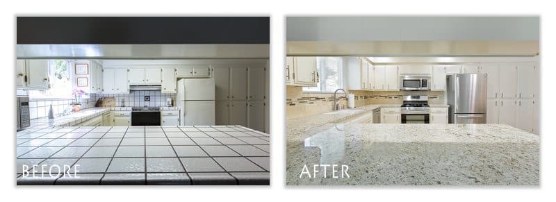 before and after countertop.