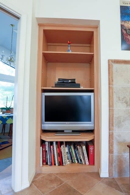 Custom cabinets and shelves.