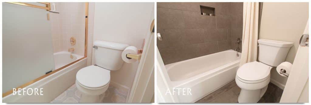 before and after Escalon bathroom remodel.