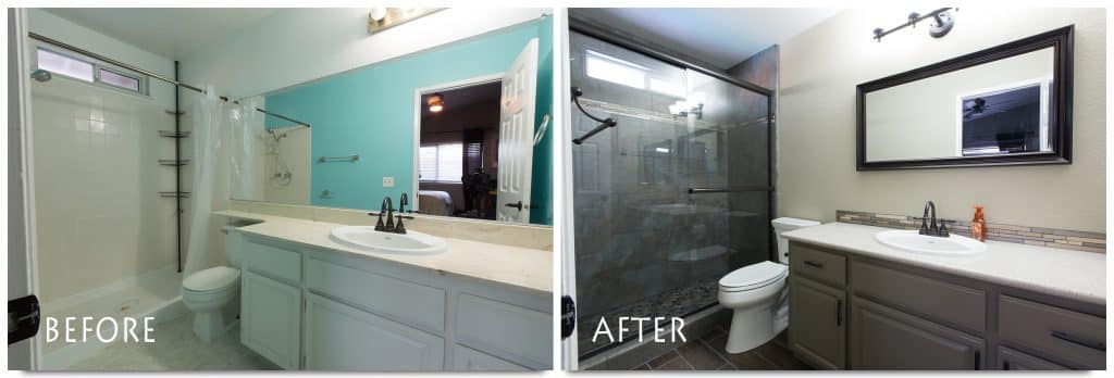 before and after Modesto bathroom remodel.