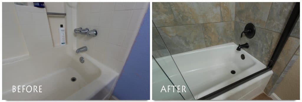 before and after shower remodel.