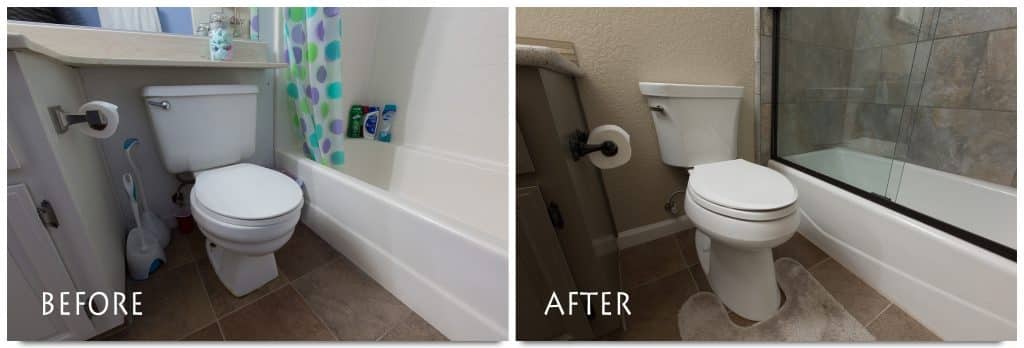 before and after bathroom remodel.