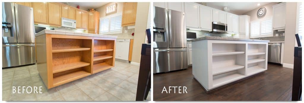 before and after custom kitchen island.