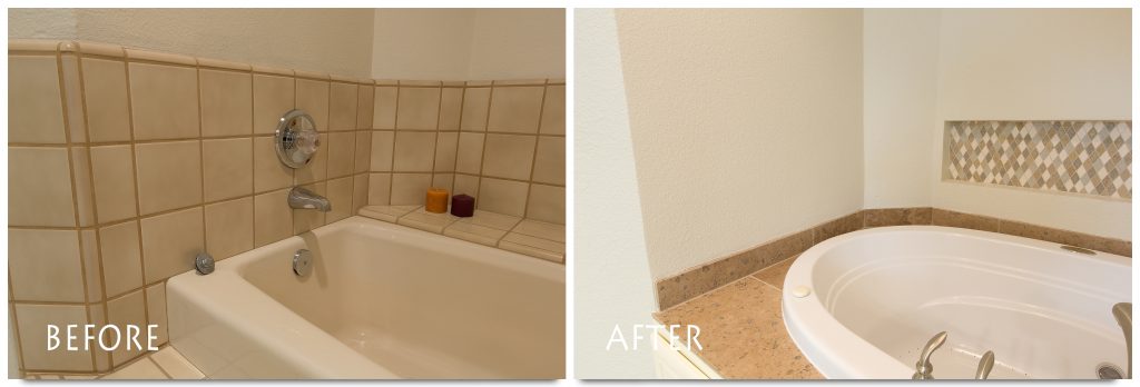 before and after guest bathroom remodel.