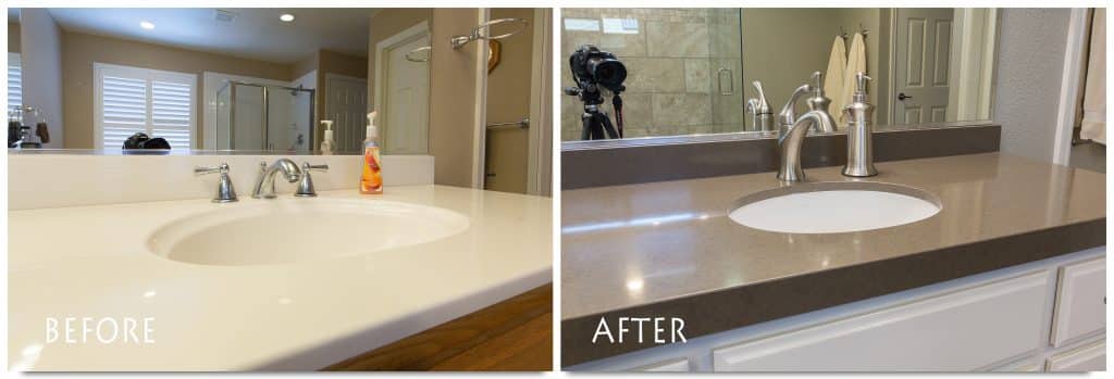 custom bathroom vanity before and after.