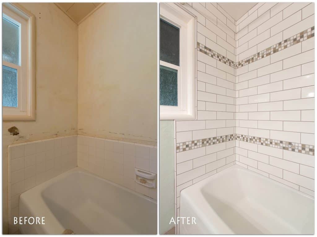 beautiful, full tile shower and bath.