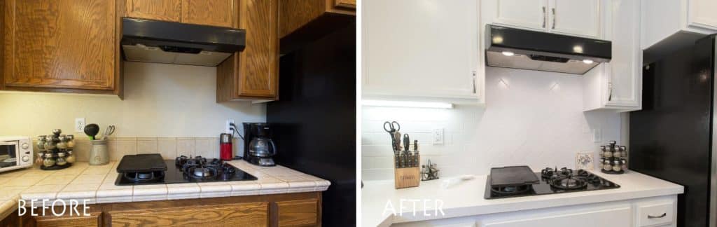 newly refinished cabinets and custom countertop.