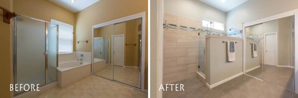 before and after custom built shower.