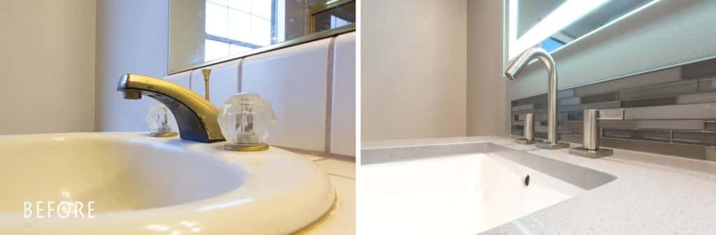 modern vanity sink, back splash and faucet.