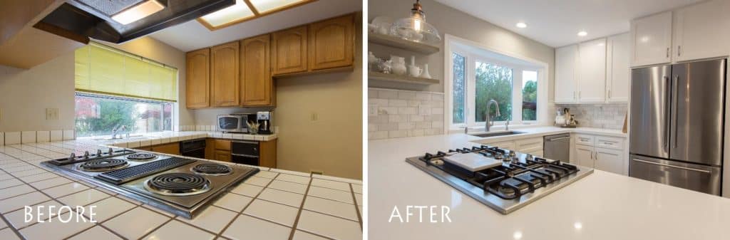 before and after kitchen remodel photo.