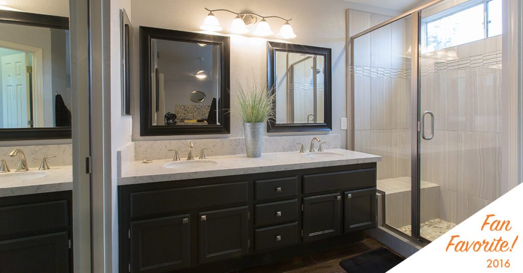 modern black and white bathroom remodel.