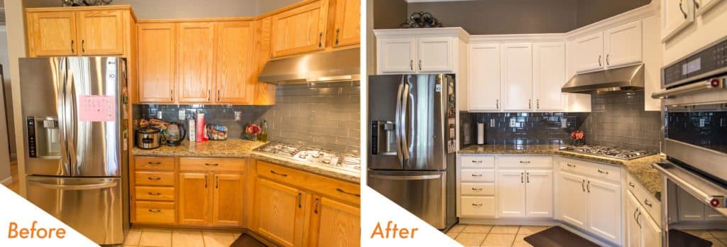 refinished kitchen cabinets.