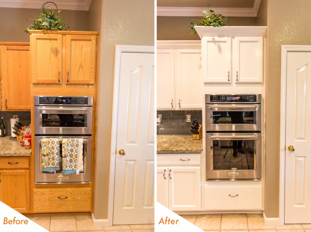 before and after white kitchen cabinets.