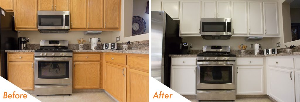 refinished kitchen cabinets.