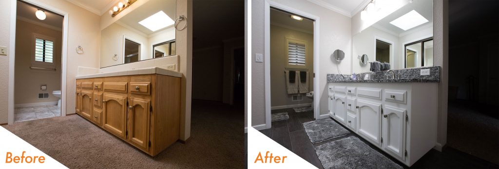 before and after bathroom remodel in Modesto.