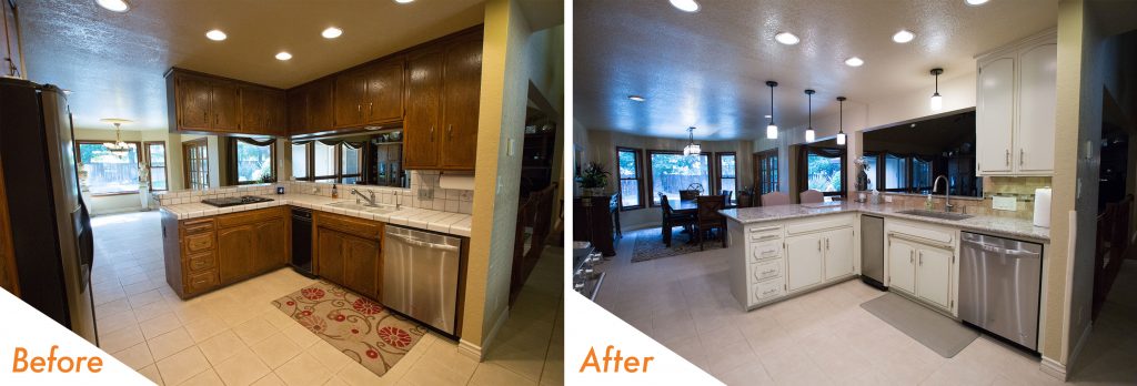 before and after modern kitchen design.