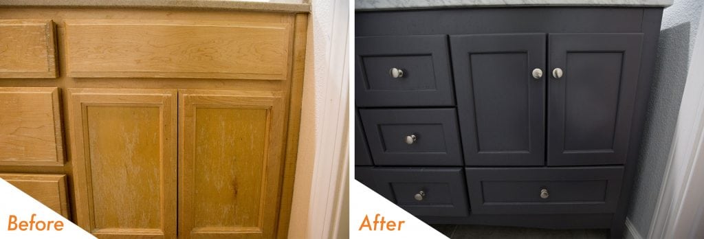 custom bathroom vanity with new hardware.