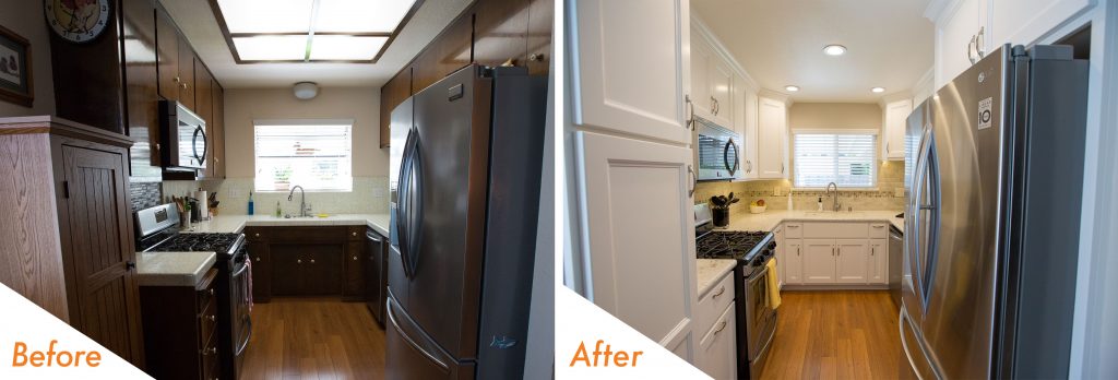 Before and after kitchen remodel.