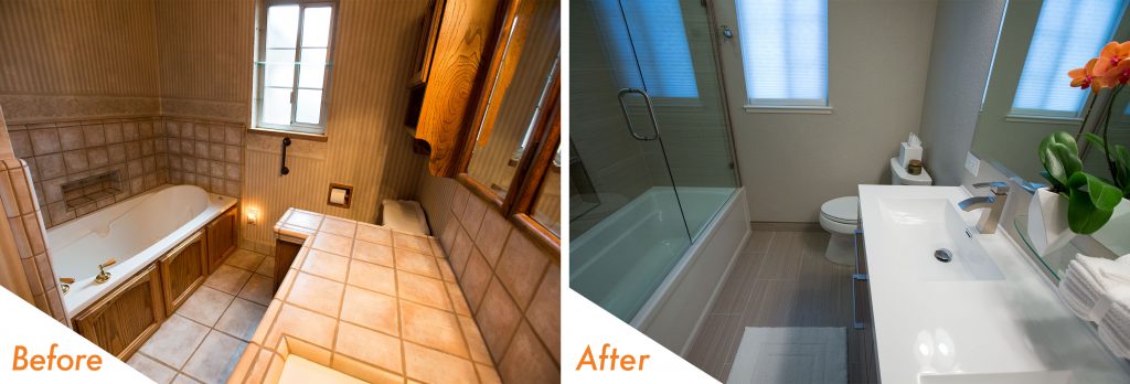 before and after custom bathroom.