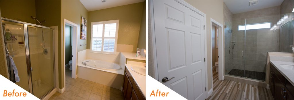 before and after bathroom remodel in brentwood.