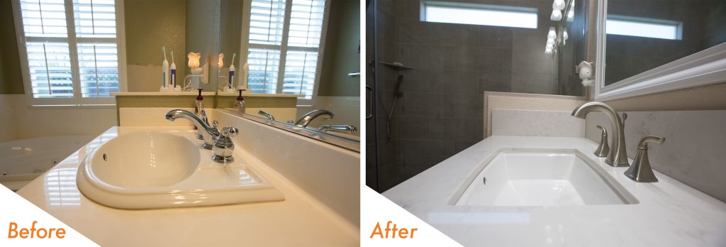 before and after bathroom renovation.