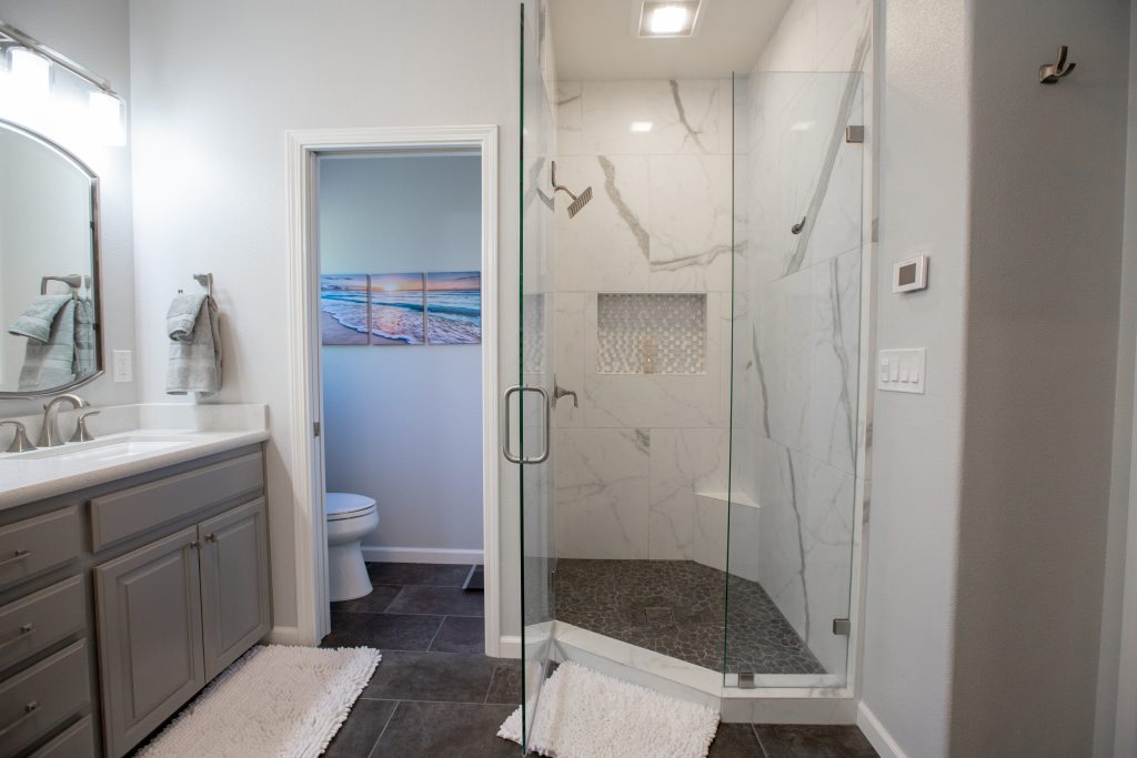 custom built shower with new tile.