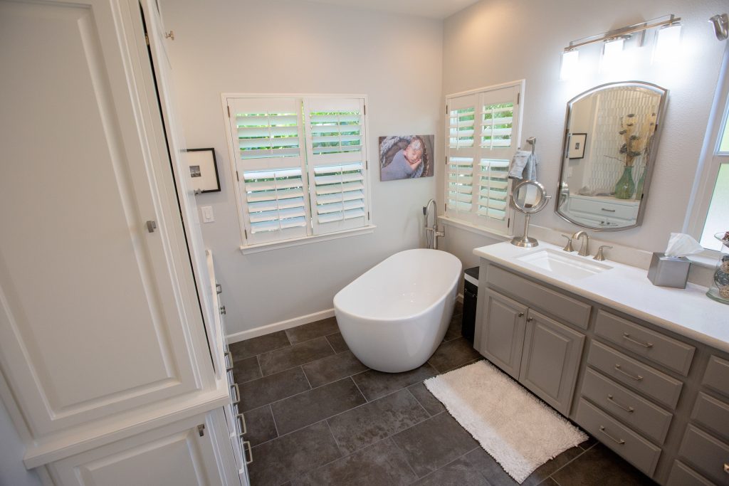 custom vanity and freestanding tub.