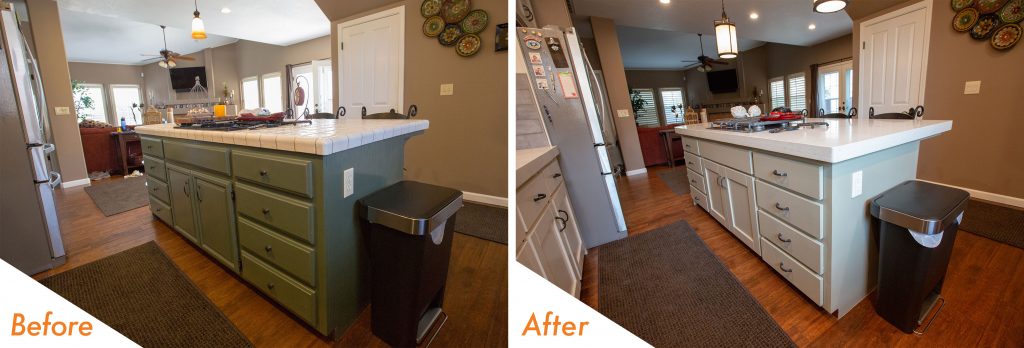 before and after custom kitchen island.