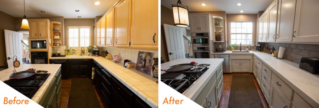 new backsplash, counter tops, and lighting.