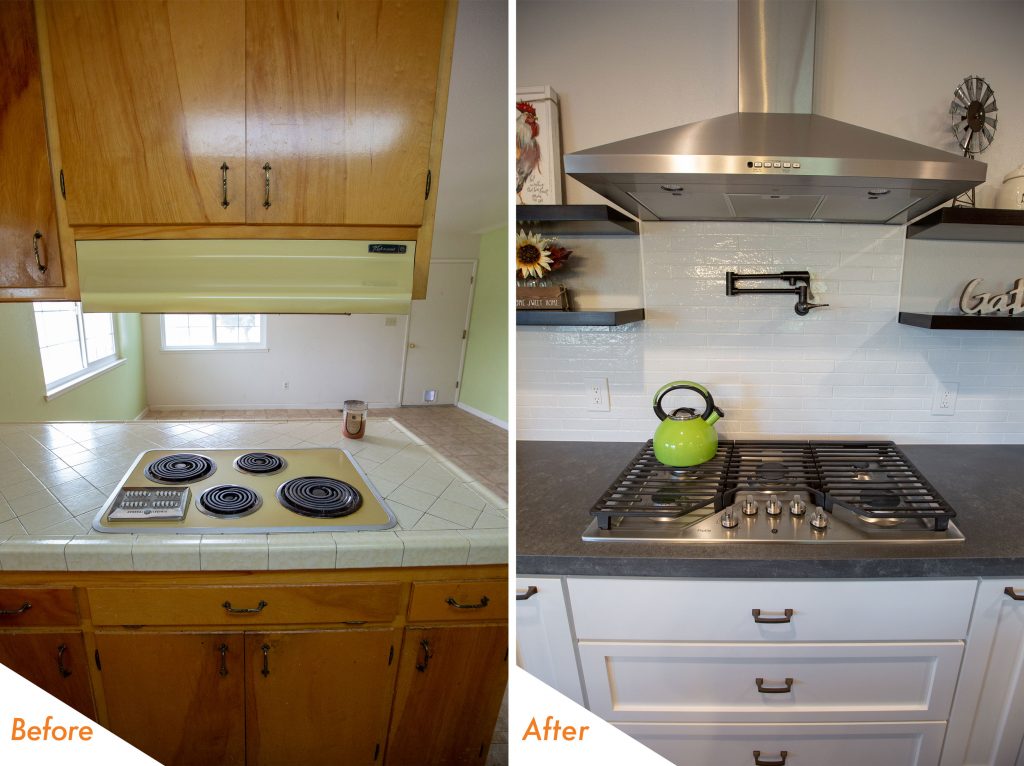 Before and after stove, and counter top. 