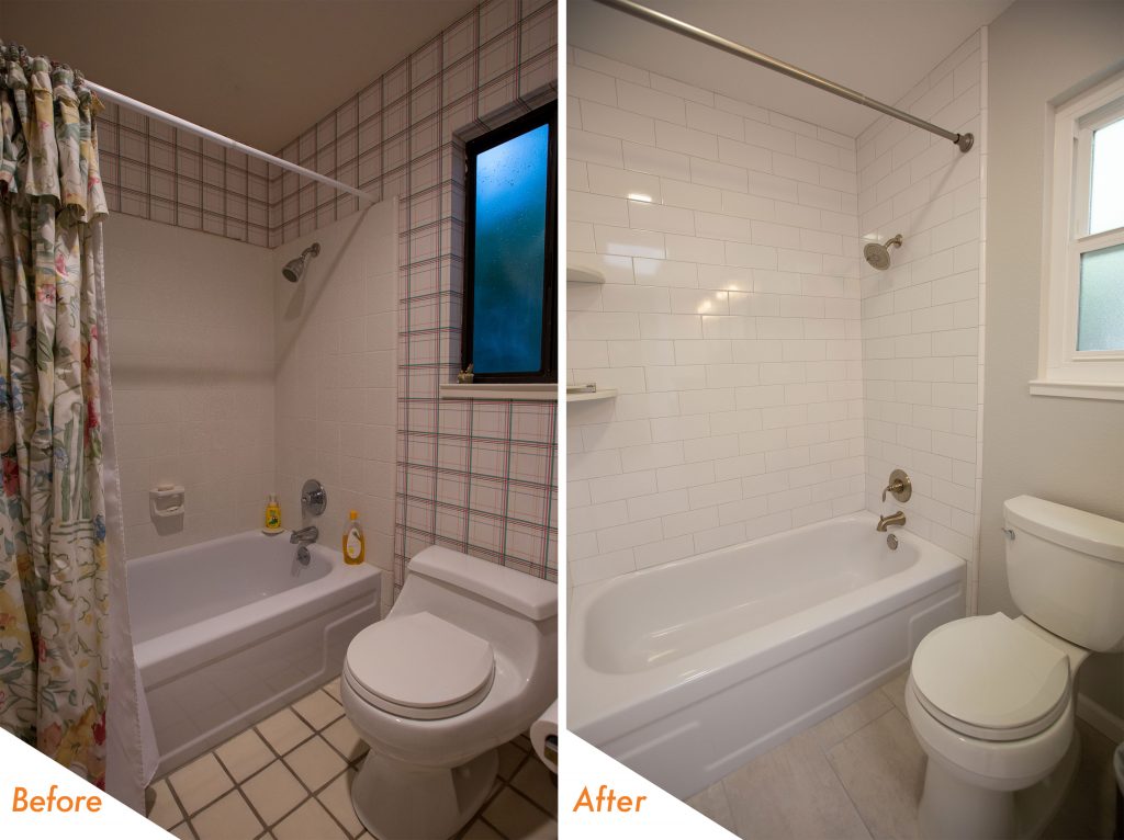 Before and after shower and tub.