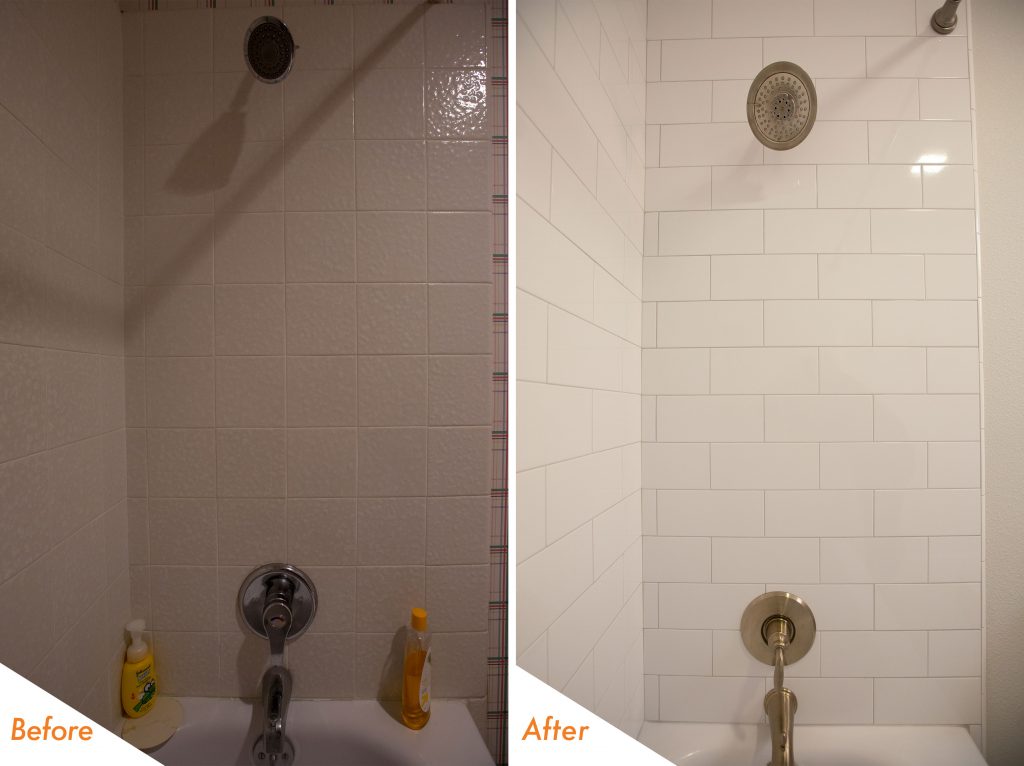 Before and after custom shower tile