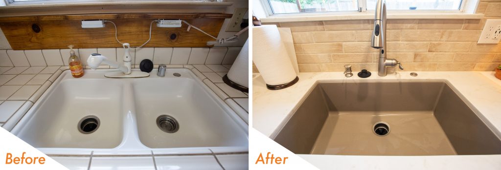 Before and after sink and fixtures.
