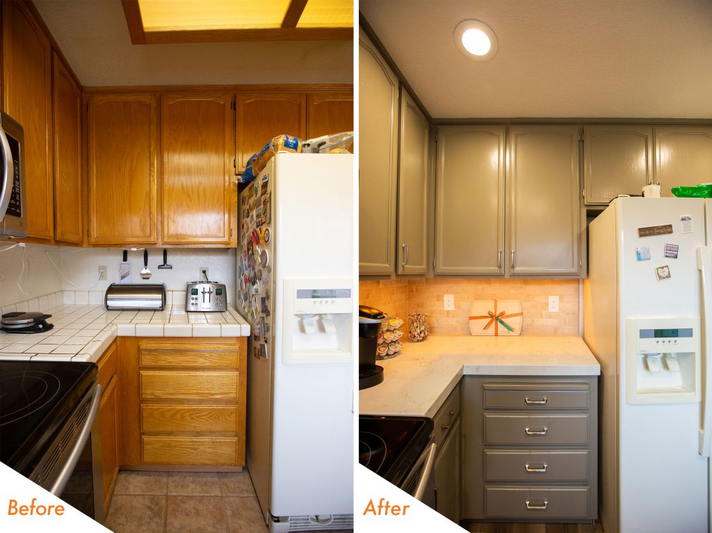 Before and after kitchen remodel.