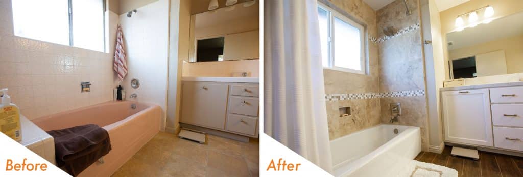 before and after custom bathroom remodel.