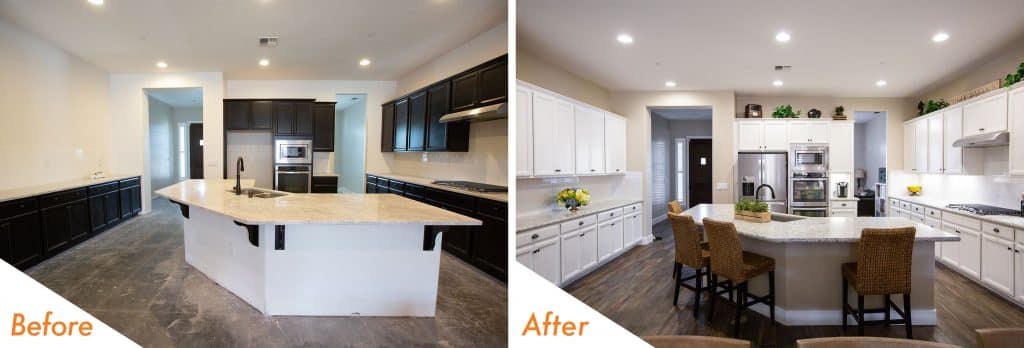 before and after custom kitchen remodel.