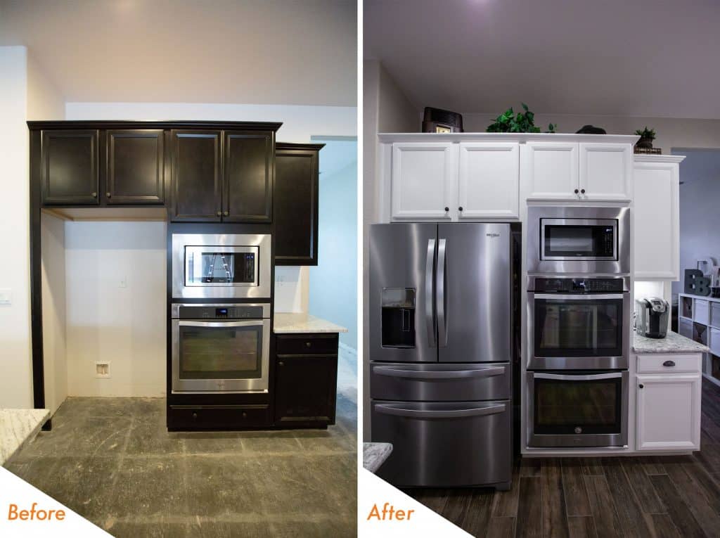 before and after new kitchen appliances. 