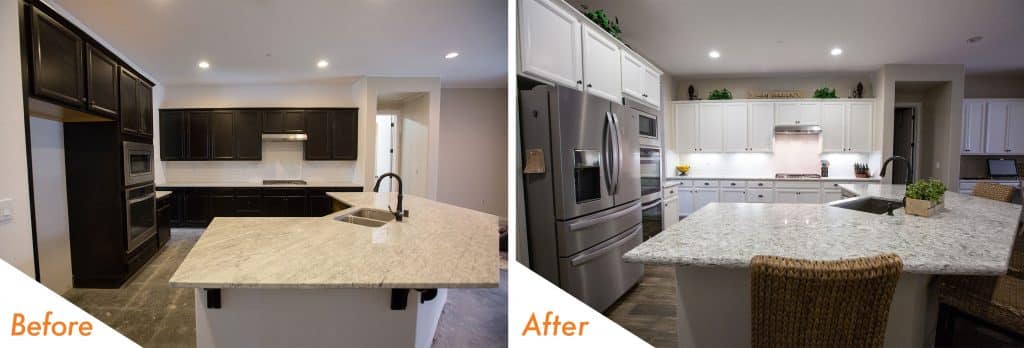 before and after modern kitchen renovation.