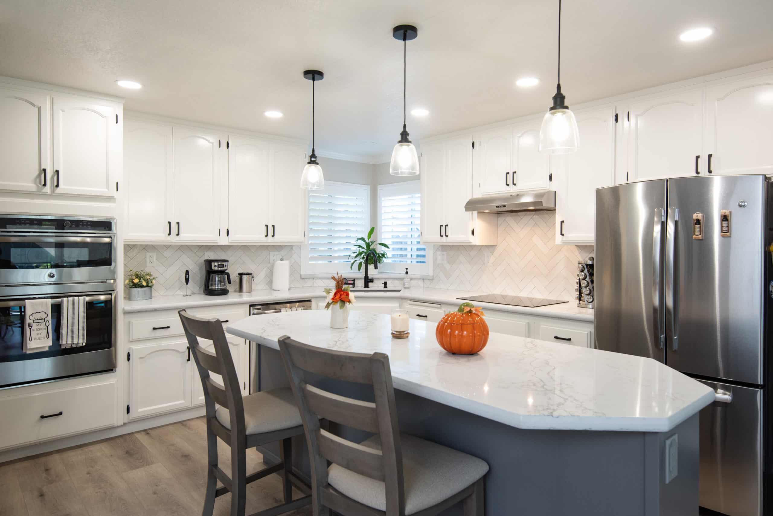 Country Kitchen Remodel with Black Cabinet Paint in Westchester